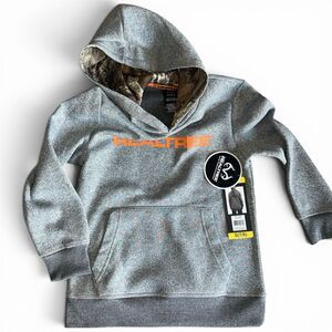 Boys Size S (7/8) Realtree Hoodie Light Gray Orange Logo Kangaroo Pocket